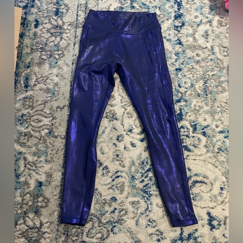Curves and Combatboots blue shimmer leggings